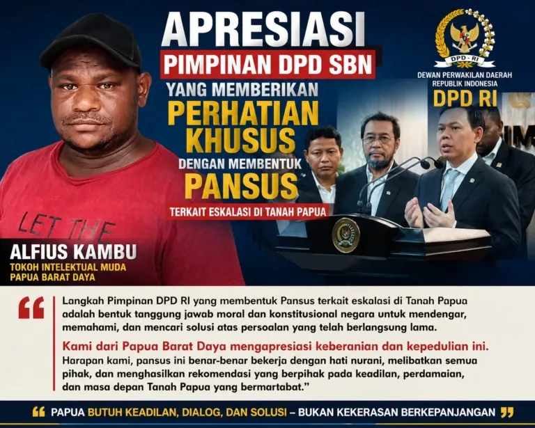 Intelktual Muda PBD Apresiasi Pimpinan DPD Bentuk Pansus Sikon Papua