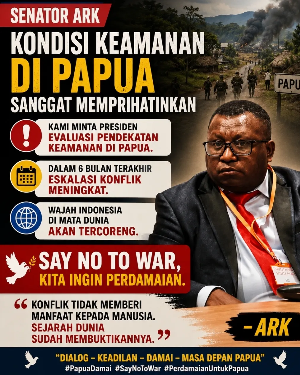 Senator ARK, Eskalasi Konflik Meningkat Akan Mencoreng Wajah RI di Dunia