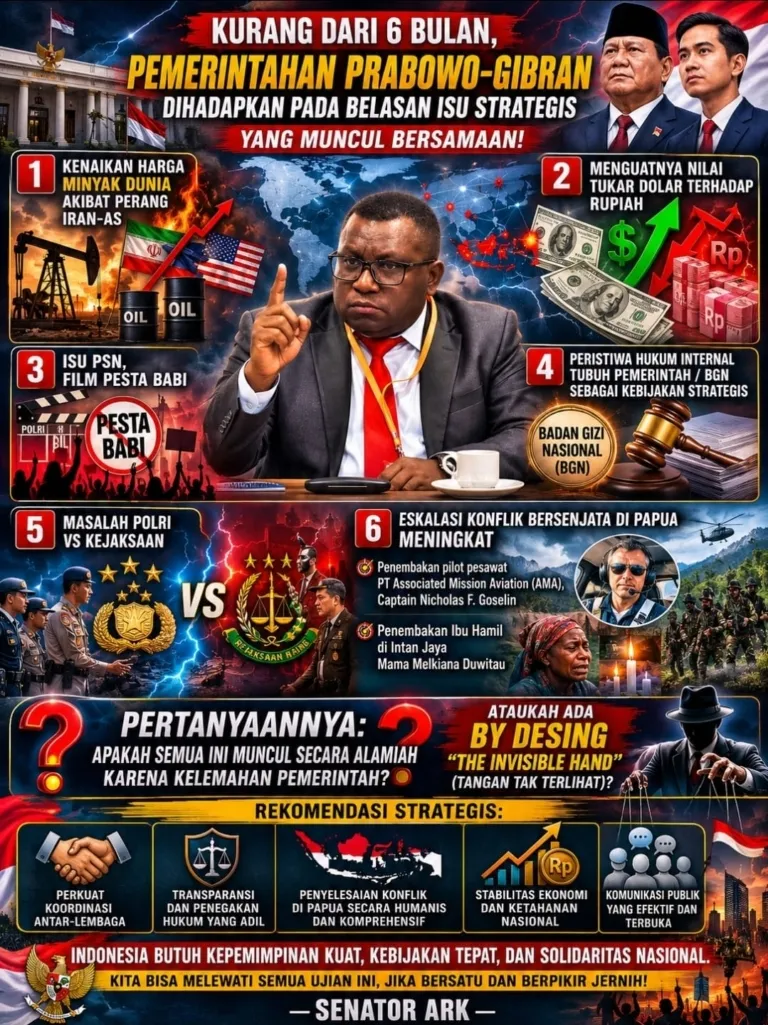 Senator ARK; Kurang Dari 7 Bulan Pemerintah Prabowo Gibran Menghadapi Belasan Isu EKOSOB & POLHUKAM