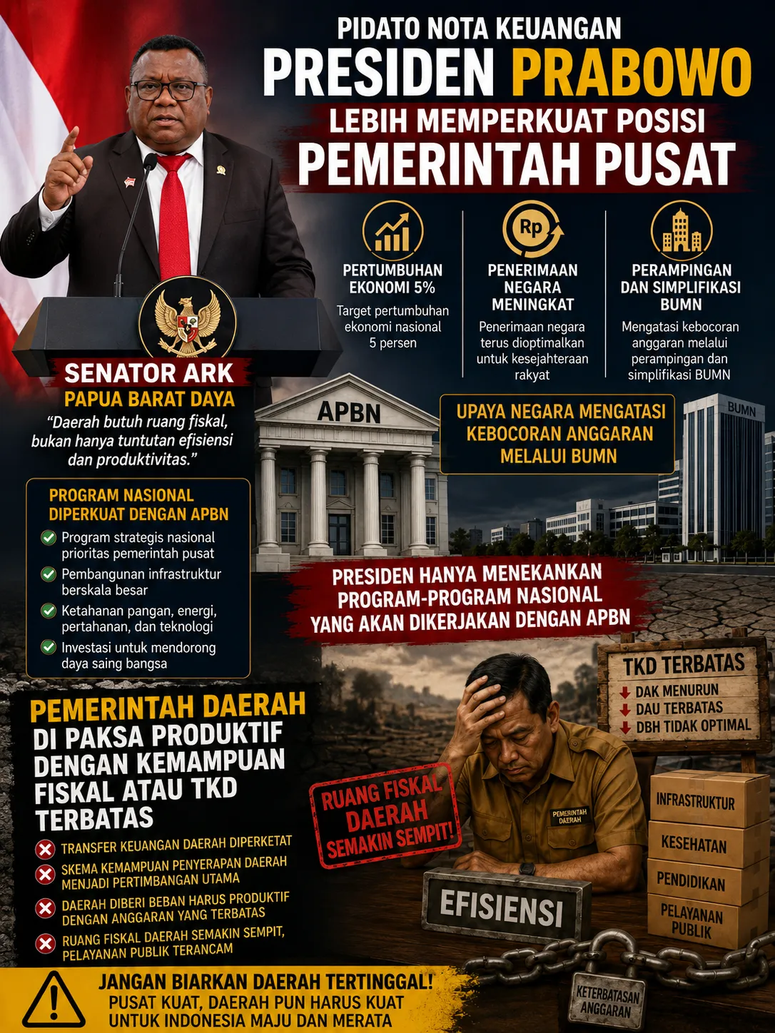 Senator ARK Menilai Pidato Nota Keuangan Presiden Menguatkan Peran Strategi Program Pusat Dan Pelemahan Pemerintahan Daerah