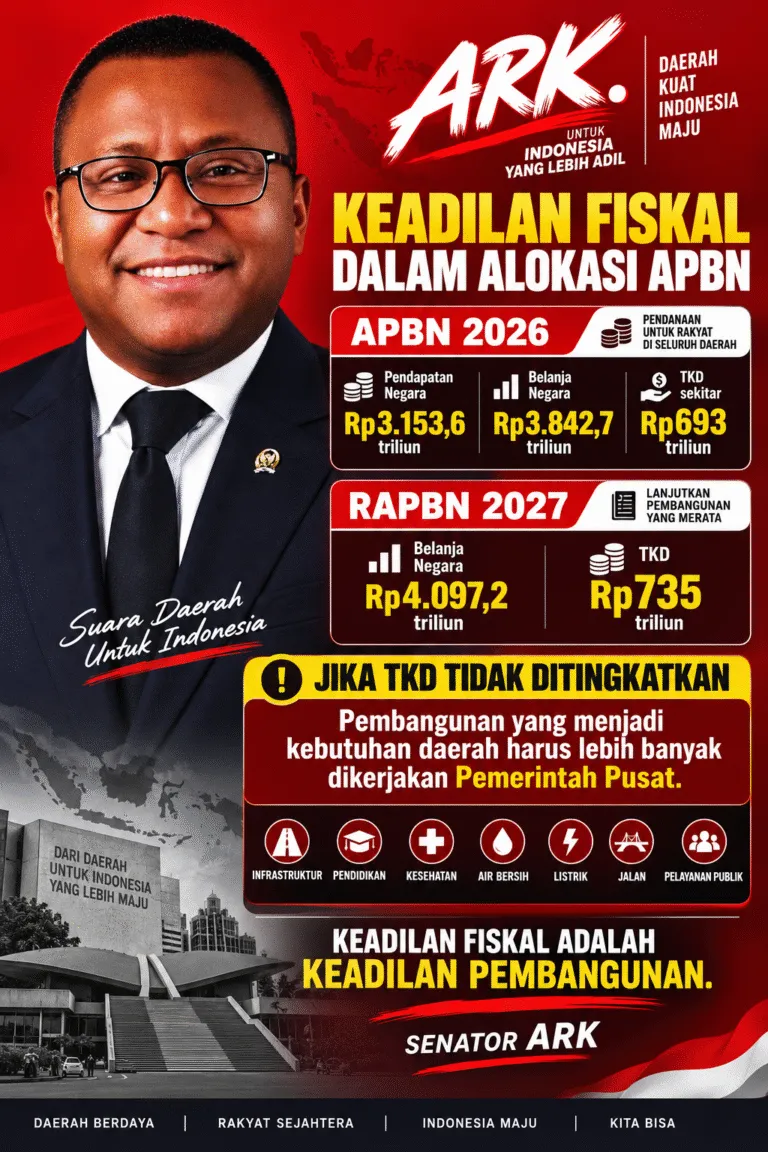 Senator ARK; TKD Tidak Dinaikan, Biar Adil Pemerintah Pusat Harus Ambil Alih Beban Pembangunan Daerah