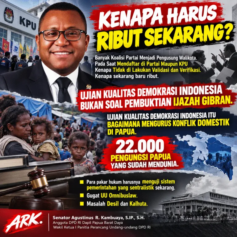 Senator ARK; Ujian Kualitas Demokrasi RI bukan Soal Ijazah Gibran Semata, Isu Pengungsi dan Konflik Papua